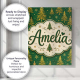 Personalised Name Golden Christmas Trees Custom  Unique Gift Idea Elegant Feature Canvas Wall Art Print Decor Picture Ready to Hang