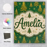 Personalised Name Golden Christmas Trees Custom  Unique Gift Idea Elegant Feature Canvas Wall Art Print Decor Picture Ready to Hang