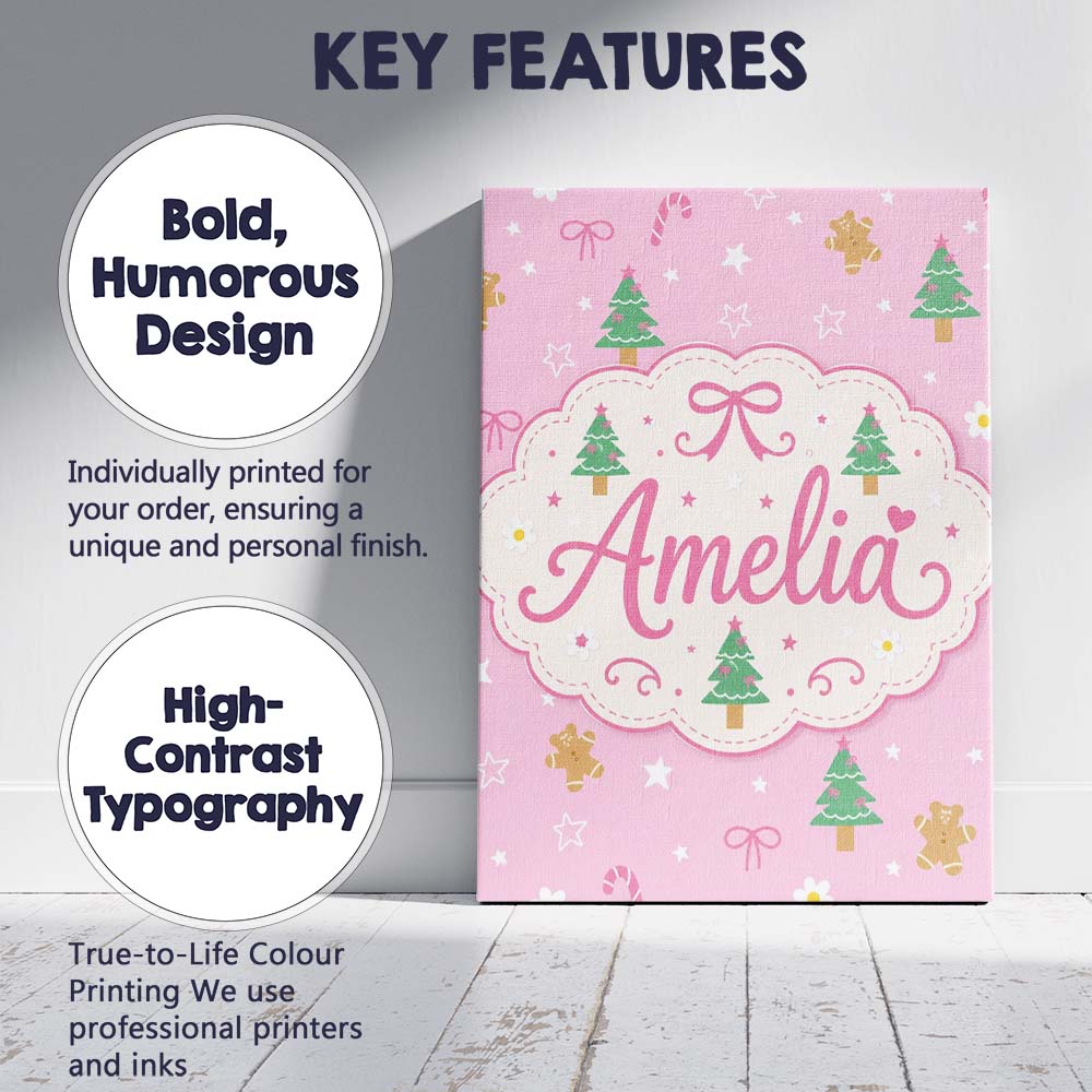 Personalised Name Cute Christmas Trees Custom  Modern Room Accent Elegant Feature Canvas Wall Art Print Decor Picture Ready to Hang