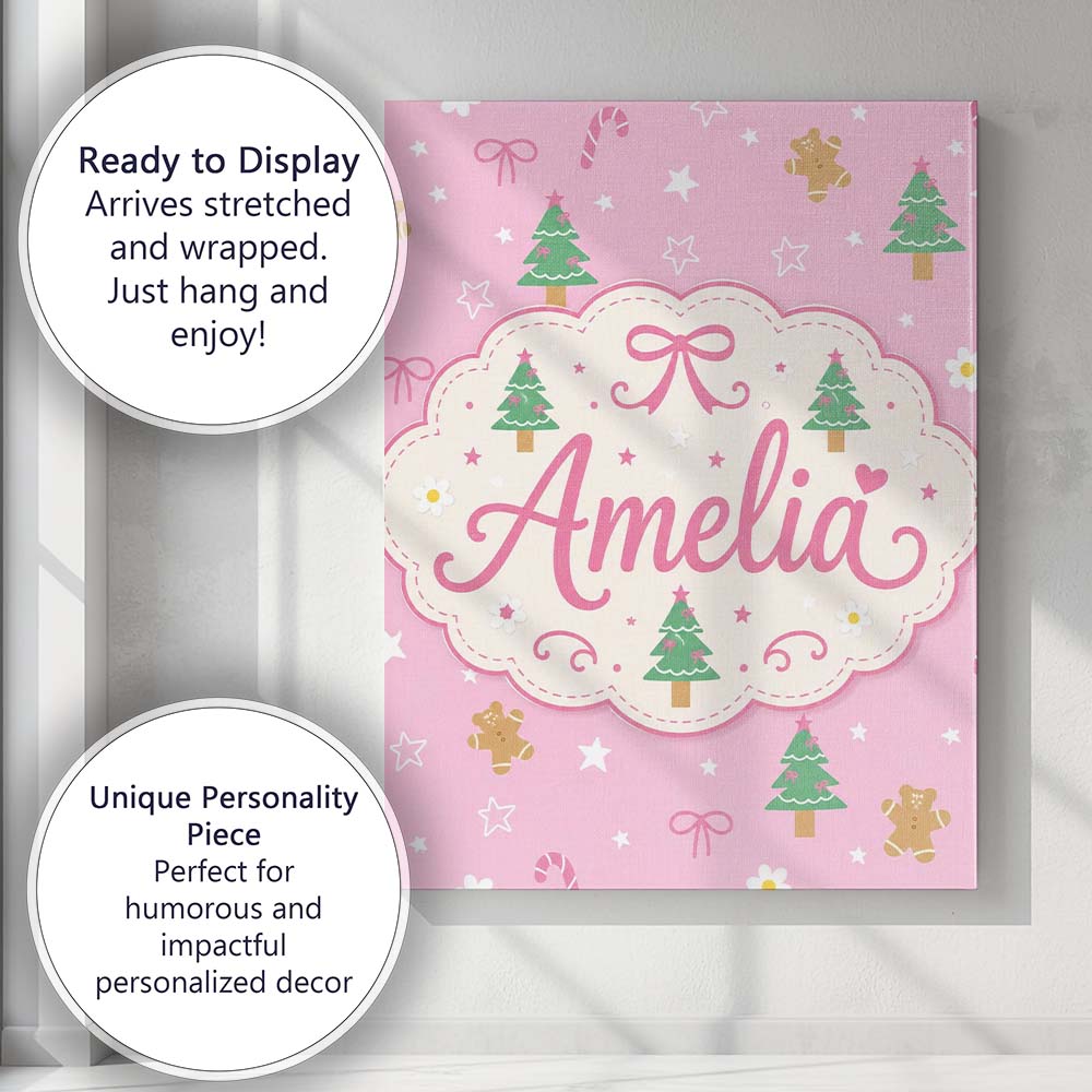 Personalised Name Cute Christmas Trees Custom  Modern Room Accent Elegant Feature Canvas Wall Art Print Decor Picture Ready to Hang