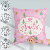 Custom Name Cute Christmas Trees Gingerbread Candy Pink Seamless Square Filled Cushion Throw Pillow Sofa Bed Home Decor Zip Washable UK Made