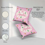 Custom Name Cute Christmas Trees Gingerbread Candy Pink Seamless Square Filled Cushion Throw Pillow Sofa Bed Home Decor Zip Washable UK Made