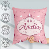 Custom Name Minimal Deer Forest Trees Pink Winter Pattern Lovely Square Filled Cushion Throw Pillow Sofa Bed Home Decor Zip Washable UK Made