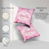 Custom Name Soft Pink Winter Dreamy Glow Seamless Pattern Lovely Square Filled Cushion Throw Pillow Sofa Bed Home Decor Zip Washable UK Made