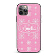 Cute Pink Snowflakes Minimal Winter Seamless Custom Name Protective Phone Case Mobile Cover Durable Everyday Smartphone Shock Resistant