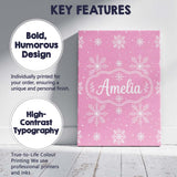 Personalised Name Cute Pink Snowflakes Custom  Modern Room Accent Elegant Feature Canvas Wall Art Print Decor Picture Ready to Hang