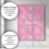 Personalised Name Cute Pink Snowflakes Custom  Modern Room Accent Elegant Feature Canvas Wall Art Print Decor Picture Ready to Hang