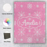 Personalised Name Cute Pink Snowflakes Custom  Modern Room Accent Elegant Feature Canvas Wall Art Print Decor Picture Ready to Hang