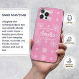 Cute Pink Snowflakes Minimal Winter Seamless Custom Name Protective Phone Case Mobile Cover Durable Everyday Smartphone Shock Resistant