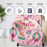 Cute Christmas Wreaths Gifts Candy Canes Seamless Pattern Lovely  Personalised Custom Name Super Soft Fleece Blanket Bed Sofa Throw