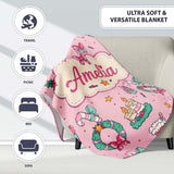 Cute Christmas Wreaths Gifts Candy Canes Seamless Pattern Lovely  Personalised Custom Name Super Soft Fleece Blanket Bed Sofa Throw