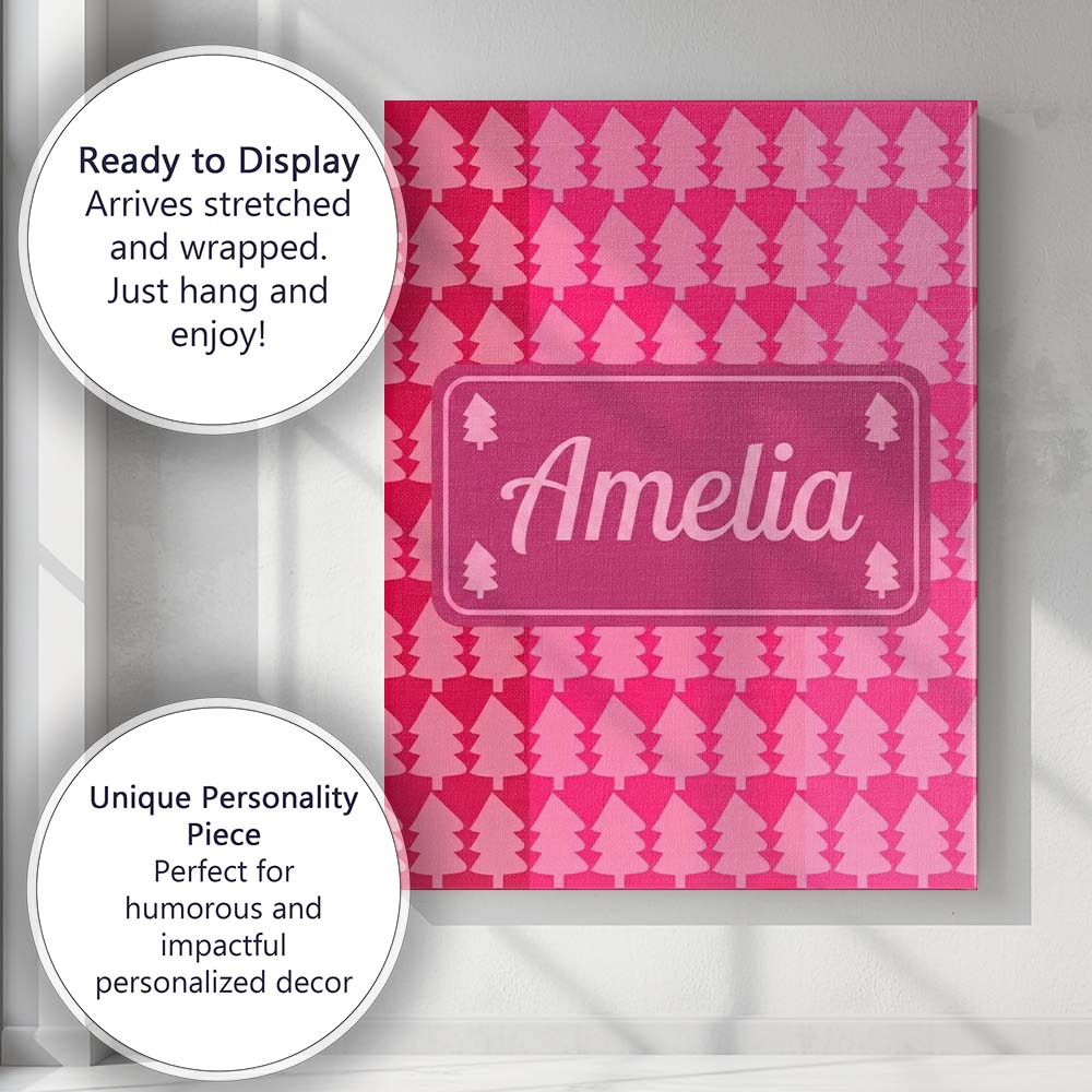 Personalised Name Minimal Pink Christmas Custom  Unique Gift Idea Elegant Feature Canvas Wall Art Print Decor Picture Ready to Hang