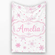 Elegant Pink Snowflakes White Background Seamless Pattern Lovely  Personalised Custom Name Super Soft Fleece Blanket Bed Sofa Throw