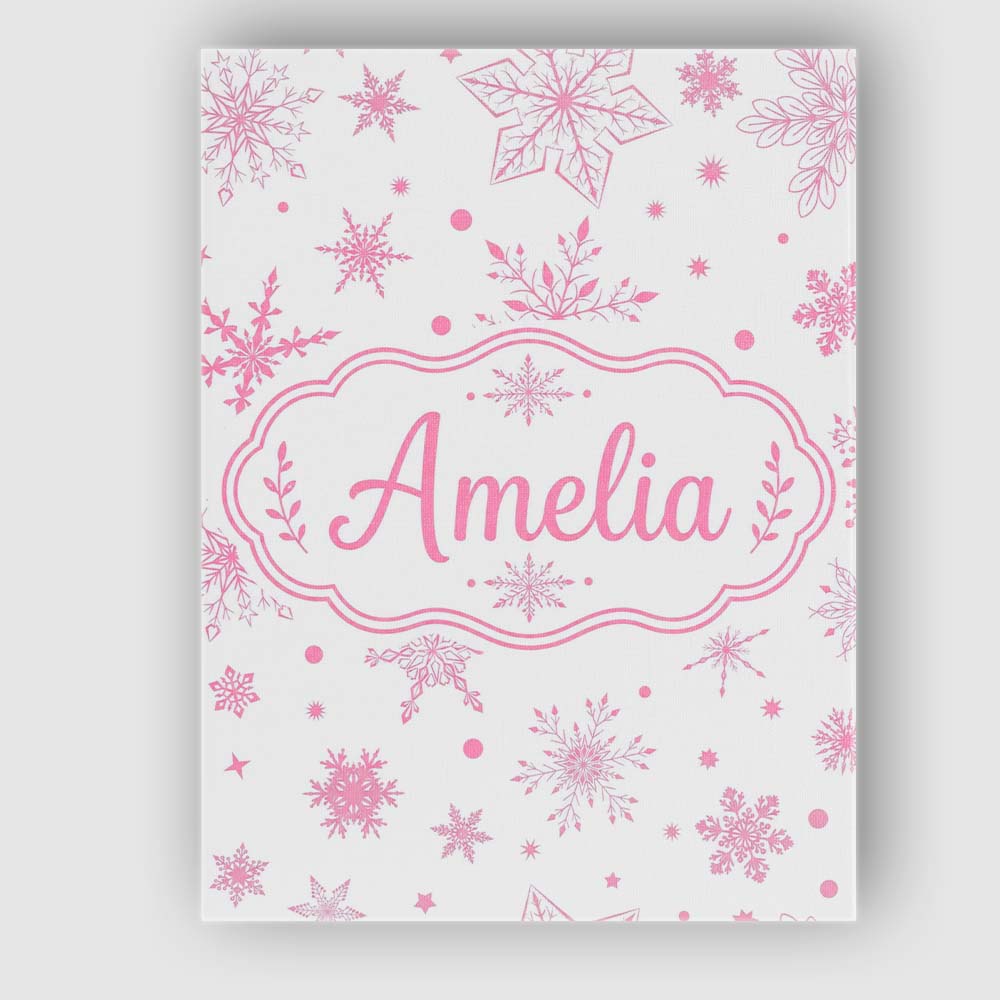 Personalised Name Elegant Pink Snowflakes Custom  Bespoke Decorative Contemporary Canvas Wall Art Print Decor Picture Ready to Hang