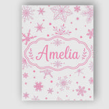 Personalised Name Elegant Pink Snowflakes Custom  Bespoke Decorative Contemporary Canvas Wall Art Print Decor Picture Ready to Hang