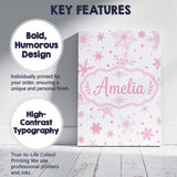 Personalised Name Elegant Pink Snowflakes Custom  Bespoke Decorative Contemporary Canvas Wall Art Print Decor Picture Ready to Hang