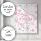 Personalised Name Elegant Pink Snowflakes Custom  Bespoke Decorative Contemporary Canvas Wall Art Print Decor Picture Ready to Hang