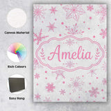 Personalised Name Elegant Pink Snowflakes Custom  Bespoke Decorative Contemporary Canvas Wall Art Print Decor Picture Ready to Hang