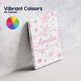 Personalised Name Elegant Pink Snowflakes Custom  Bespoke Decorative Contemporary Canvas Wall Art Print Decor Picture Ready to Hang