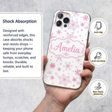 Elegant Pink Snowflakes White Background Seamless Custom Name Protective Phone Case Mobile Cover Durable Everyday Smartphone Shock Resistant