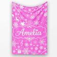 Festive Pink Christmas Snowflakes Reindeer Seamless Pattern Lovely  Personalised Custom Name Super Soft Fleece Blanket Bed Sofa Throw