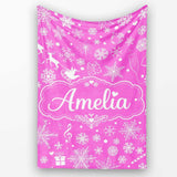 Festive Pink Christmas Snowflakes Reindeer Seamless Pattern Lovely  Personalised Custom Name Super Soft Fleece Blanket Bed Sofa Throw