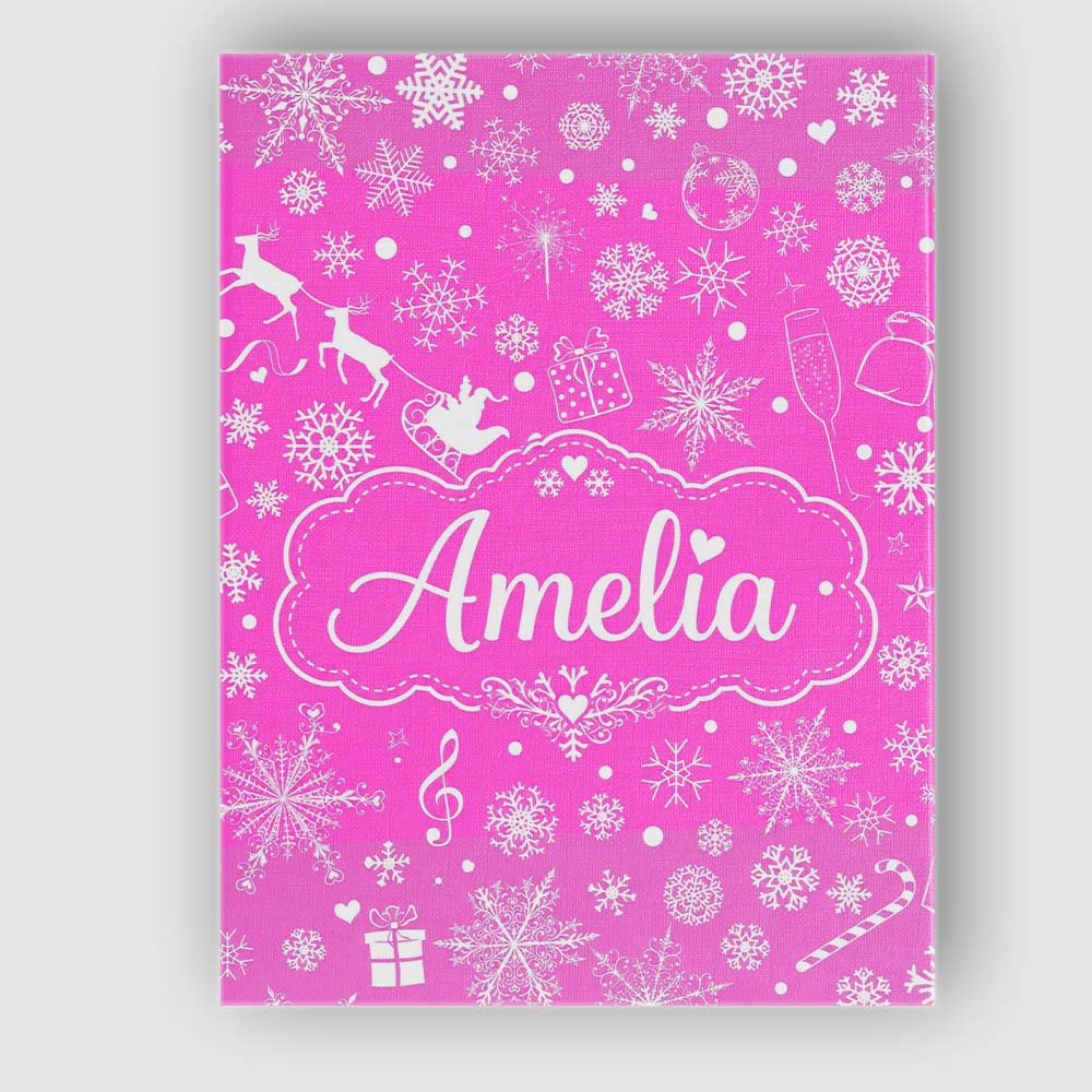 Personalised Name Festive Pink Christmas Custom  Unique Gift Idea Elegant Feature Canvas Wall Art Print Decor Picture Ready to Hang