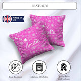 Custom Name Festive Pink Christmas Snowflakes Reindeer Seamless Square Filled Cushion Throw Pillow Sofa Bed Home Decor Zip Washable UK Made