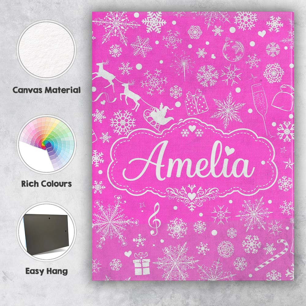 Personalised Name Festive Pink Christmas Custom  Unique Gift Idea Elegant Feature Canvas Wall Art Print Decor Picture Ready to Hang