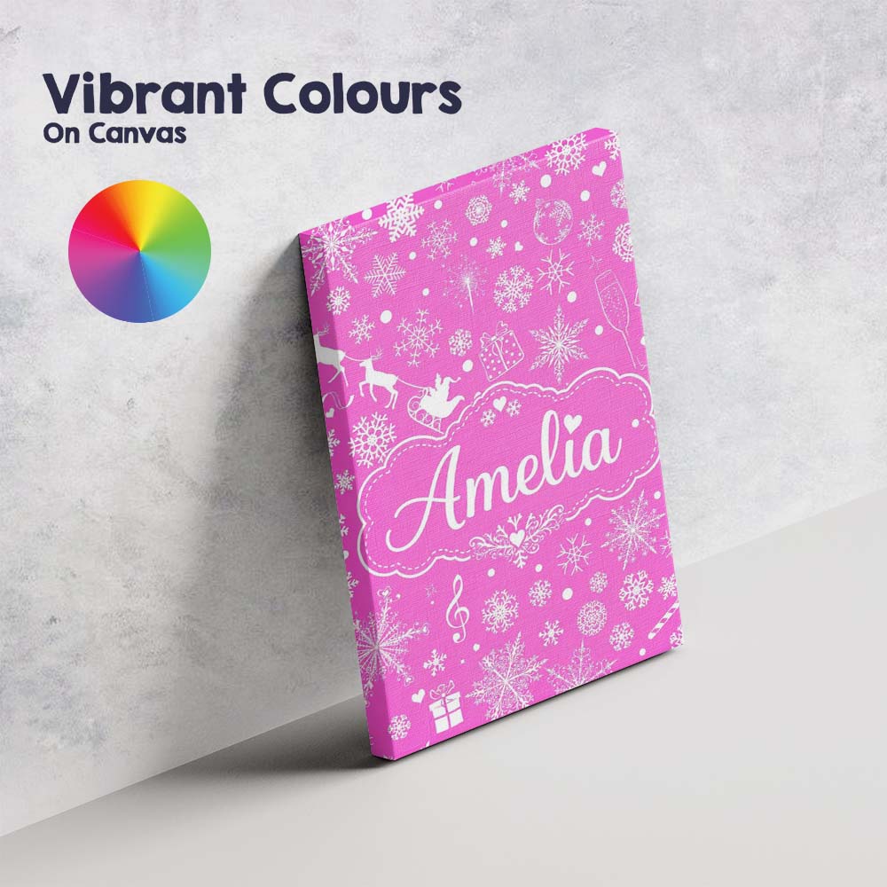 Personalised Name Festive Pink Christmas Custom  Unique Gift Idea Elegant Feature Canvas Wall Art Print Decor Picture Ready to Hang