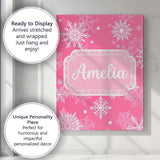 Personalised Name Decorative Pink Snowflakes Custom Bespoke  Contemporary Display Canvas Wall Art Print Decor Picture Ready to Hang