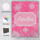Personalised Name Decorative Pink Snowflakes Custom Bespoke  Contemporary Display Canvas Wall Art Print Decor Picture Ready to Hang