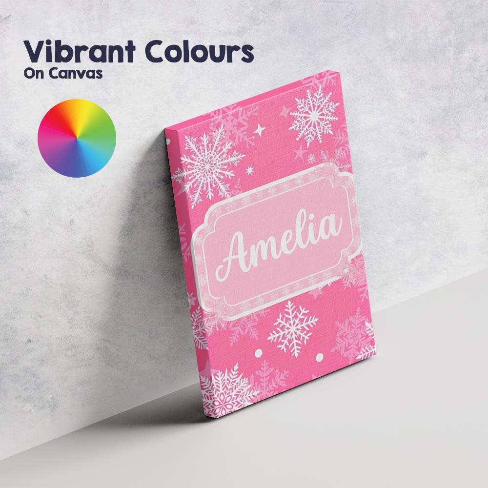 Personalised Name Decorative Pink Snowflakes Custom Bespoke  Contemporary Display Canvas Wall Art Print Decor Picture Ready to Hang