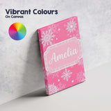 Personalised Name Decorative Pink Snowflakes Custom Bespoke  Contemporary Display Canvas Wall Art Print Decor Picture Ready to Hang