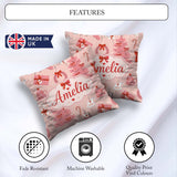 Custom Name Cute Pink Christmas Trees Gifts Candy Canes Seamless Square Filled Cushion Throw Pillow Sofa Bed Home Decor Zip Washable UK Made