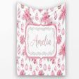 Elegant Pink Christmas Ornaments Holly Leaves Watercolor Seamless  Personalised Custom Name Super Soft Fleece Blanket Bed Sofa Throw