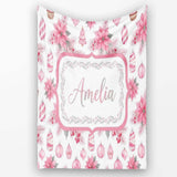 Elegant Pink Christmas Ornaments Holly Leaves Watercolor Seamless  Personalised Custom Name Super Soft Fleece Blanket Bed Sofa Throw