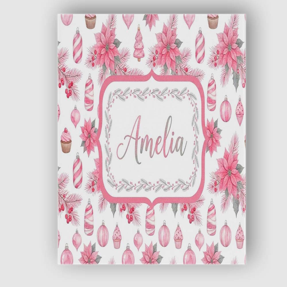 Personalised Name Elegant Pink Christmas Custom  Interior Decorative Contemporary Canvas Wall Art Print Decor Picture Ready to Hang