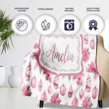 Elegant Pink Christmas Ornaments Holly Leaves Watercolor Seamless  Personalised Custom Name Super Soft Fleece Blanket Bed Sofa Throw