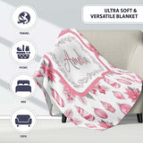 Elegant Pink Christmas Ornaments Holly Leaves Watercolor Seamless  Personalised Custom Name Super Soft Fleece Blanket Bed Sofa Throw