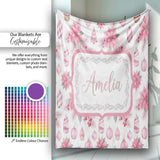 Elegant Pink Christmas Ornaments Holly Leaves Watercolor Seamless  Personalised Custom Name Super Soft Fleece Blanket Bed Sofa Throw