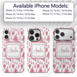 Elegant Pink Christmas Ornaments Holly Leaves Custom Name Protective Phone Case Mobile Cover Durable Everyday Smartphone Shock Resistant