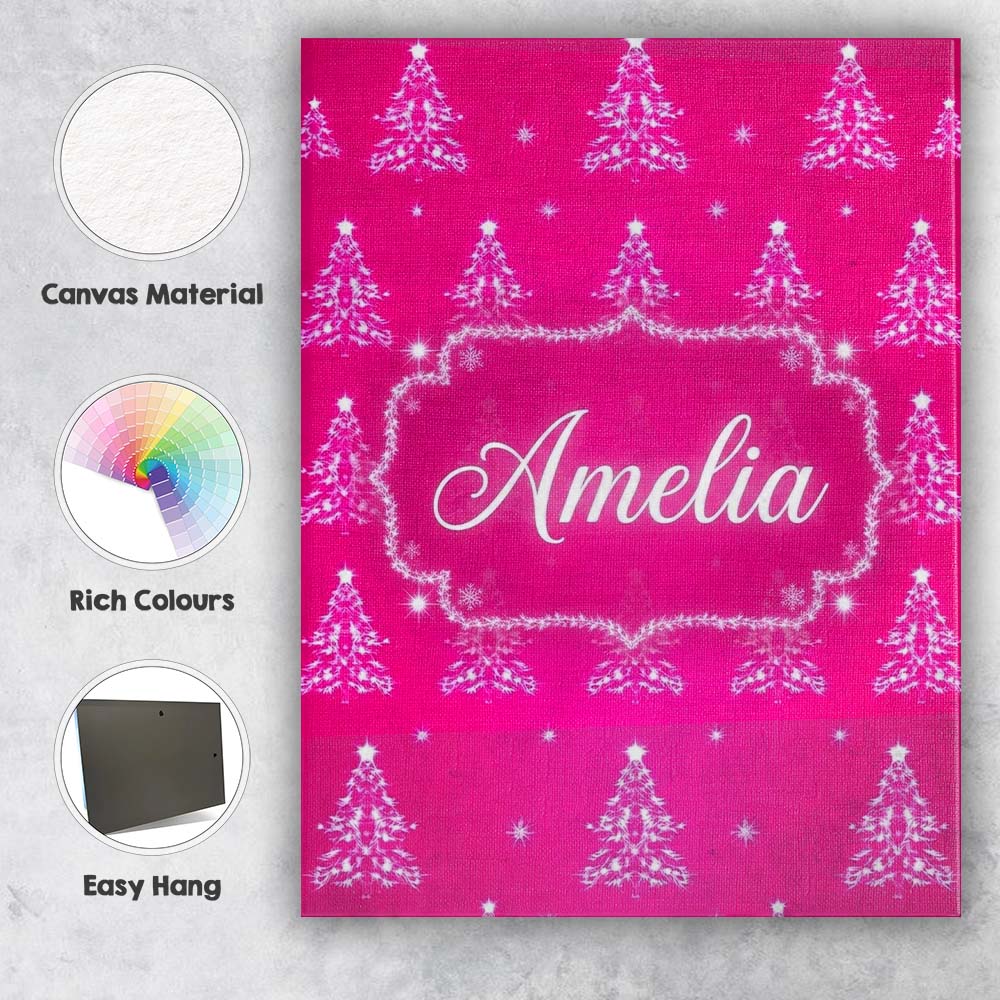 Personalised Name Bright Pink Christmas Custom  Modern Room Accent Elegant Feature Canvas Wall Art Print Decor Picture Ready to Hang