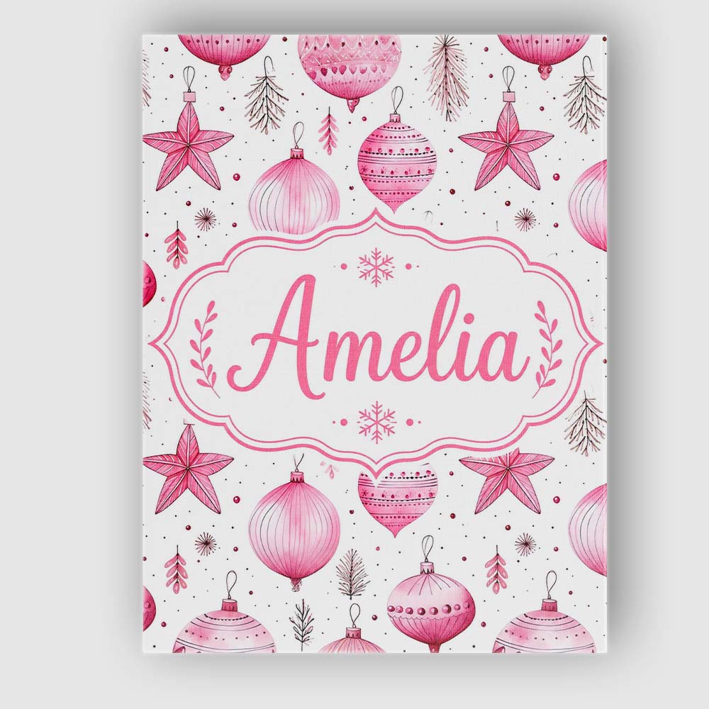 Personalised Name Stylish Pink Baubles Custom  Modern Room Accent Elegant Feature Canvas Wall Art Print Decor Picture Ready to Hang