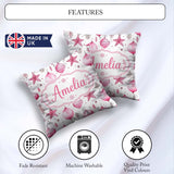 Custom Name Stylish Pink Baubles Stars Holiday Seamless Pattern Square Filled Cushion Throw Pillow Sofa Bed Home Decor Zip Washable UK Made