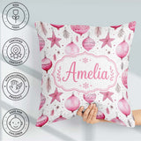 Custom Name Stylish Pink Baubles Stars Holiday Seamless Pattern Square Filled Cushion Throw Pillow Sofa Bed Home Decor Zip Washable UK Made