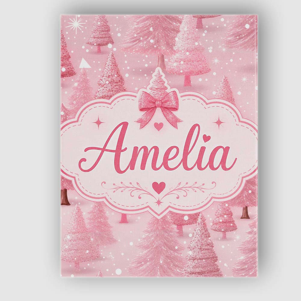 Personalised Name Soft Pink Snowy Christmas Custom  Bespoke Interior Contemporary Canvas Wall Art Print Decor Picture Ready to Hang