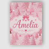 Personalised Name Soft Pink Snowy Christmas Custom  Bespoke Interior Contemporary Canvas Wall Art Print Decor Picture Ready to Hang