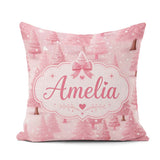 Custom Name Soft Pink Snowy Christmas Winter Wonderland Seamless Square Filled Cushion Throw Pillow Sofa Bed Home Decor Zip Washable UK Made