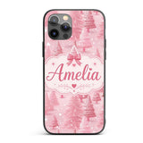 Soft Pink Snowy Christmas Trees Winter Wonderland Custom Name Protective Phone Case Mobile Cover Durable Everyday Smartphone Shock Resistant